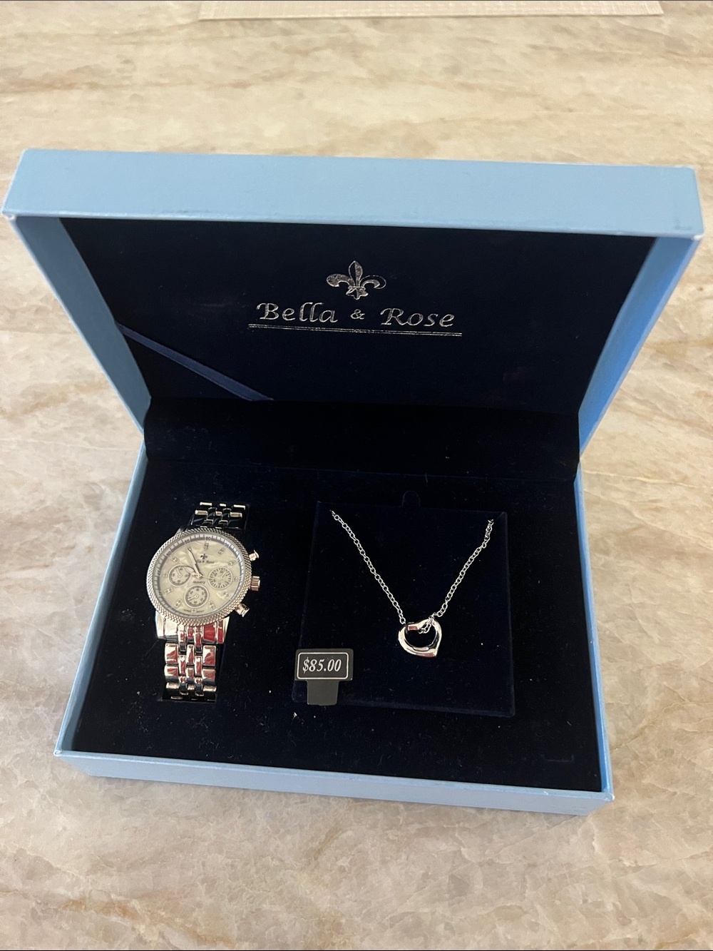 Watch and Silver Heart Pendant Necklace - new